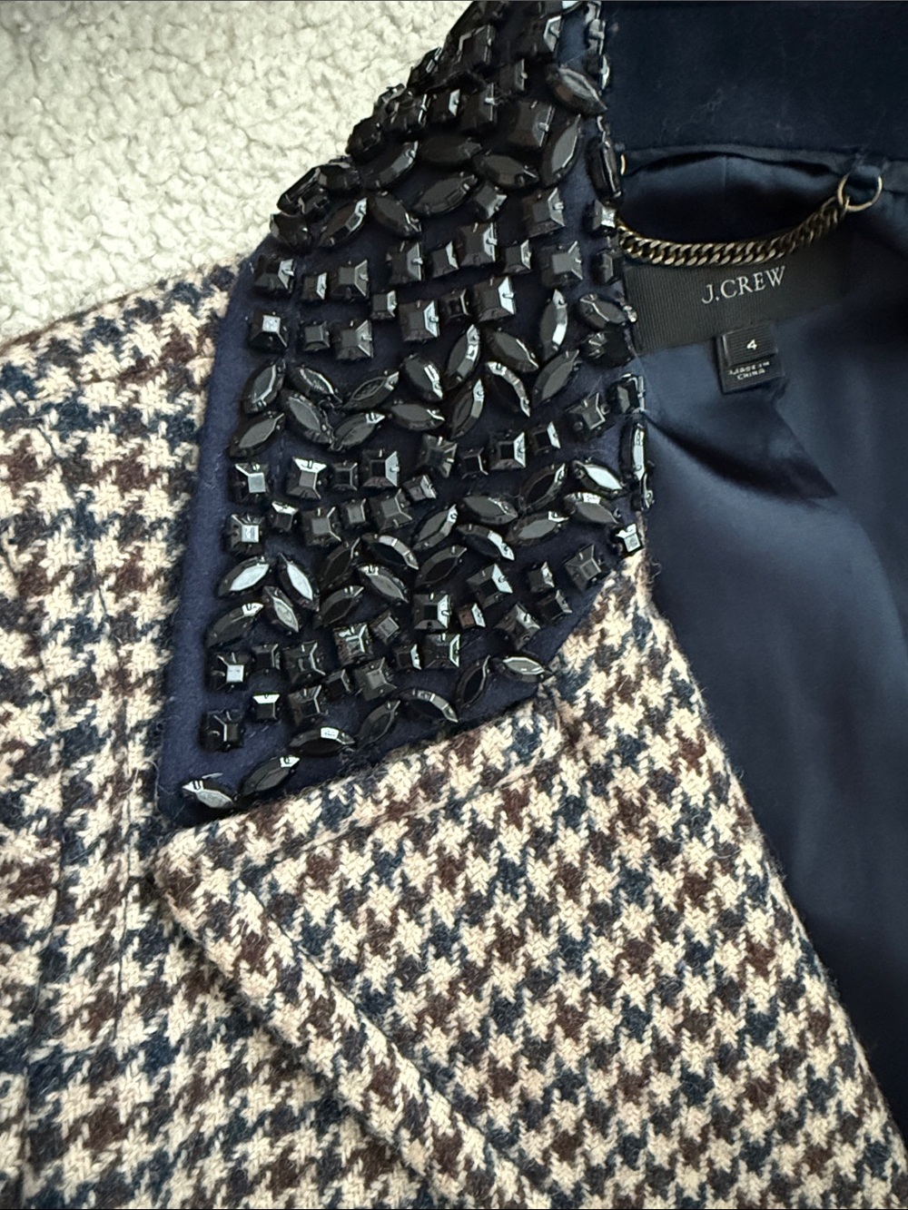 J. Crew Houndstooth Pea Coat with Navy Lining Size 4 - Picture 6 of 13